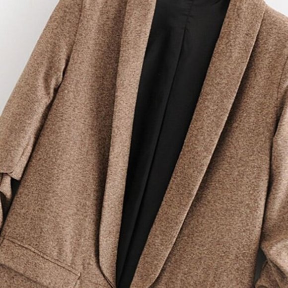 Business Chic Ruched Sleeve Dual Pocket Solid Blaz - Picture 11 of 12